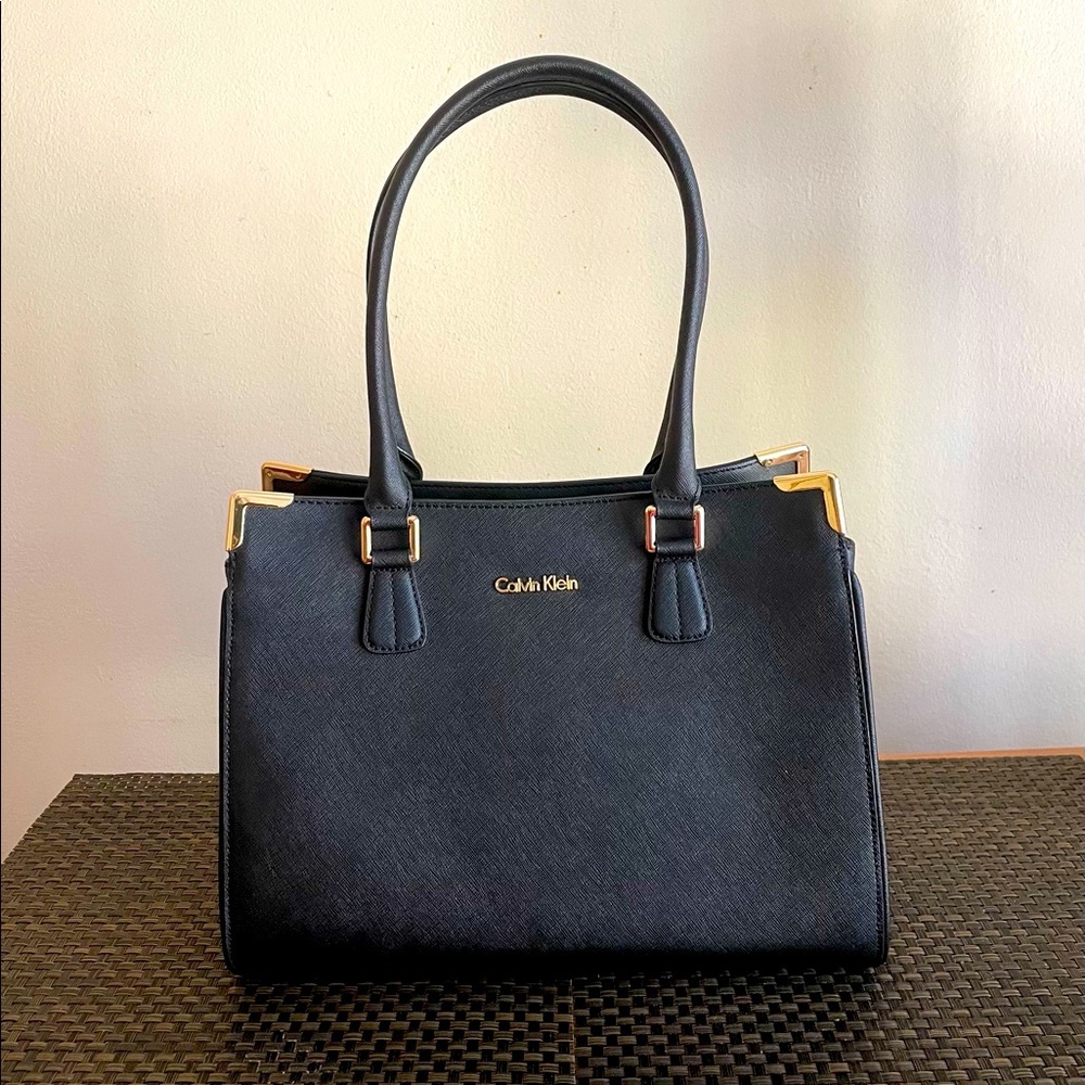 NWOT Calvin Klein Classic Gold Accented Satchel